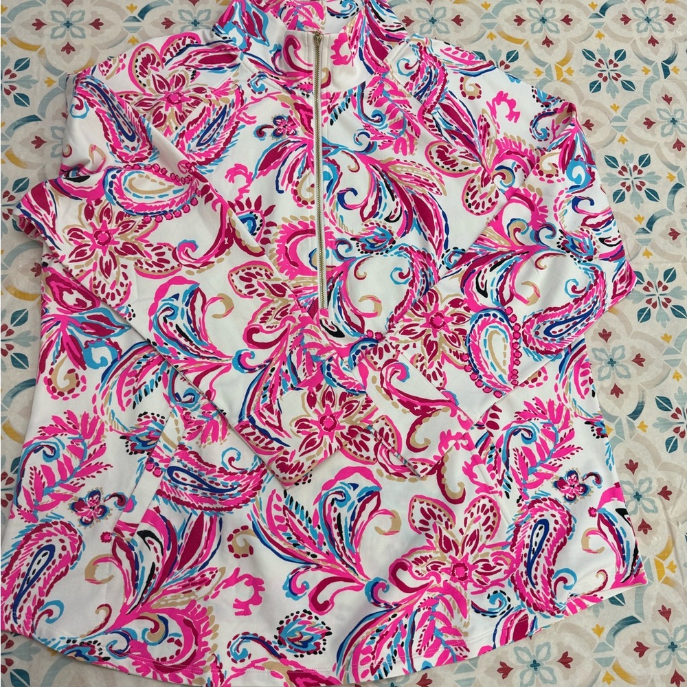 Lilly Pulitzer UPF 50+ Skipper Pullover Coconut Flitting About Size XXL